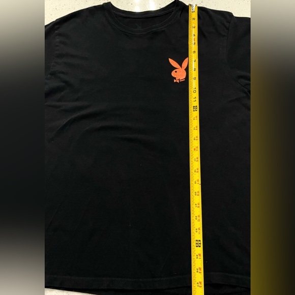 PLAYBOY Mens XL Black Coral/Orange Repeat Logo Shirt Entertainment Magazine EUC - Picture 6 of 7